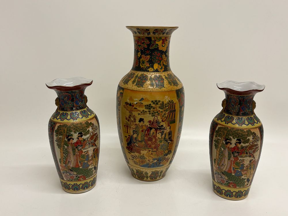 Lot 439: A trio of Chinese pottery vases in the Satsuma style