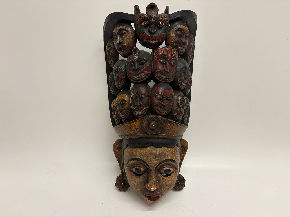 Lot 442: A Sri Lankan Carved and Polychrome Painted Wooden Maha Kola Mask