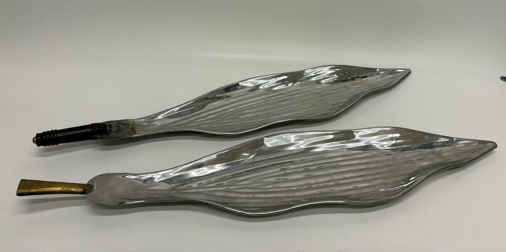 Lot 443: A Pair of Unique Art Polished Metal Leaf Form Trays