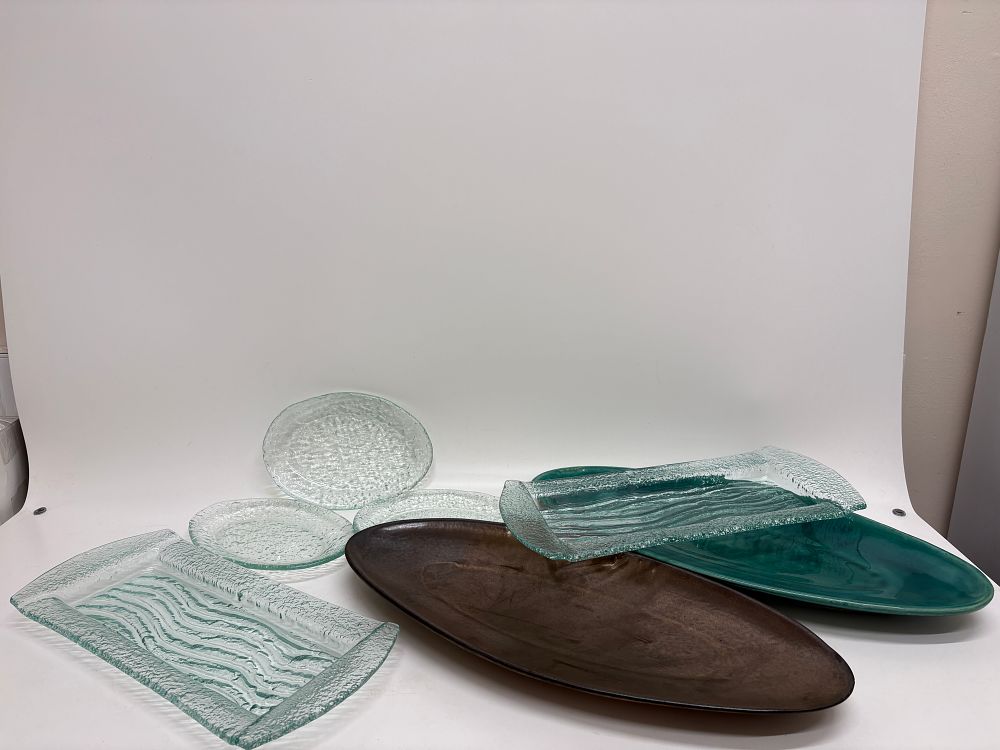 Lot 444: A Collection of Textured Glass and Crackle Glazed Ceramic Serving Platters