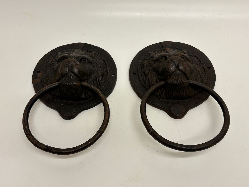 Lot 445: A Pair of Victorian Style Cast Iron Lion Head Door Knockers