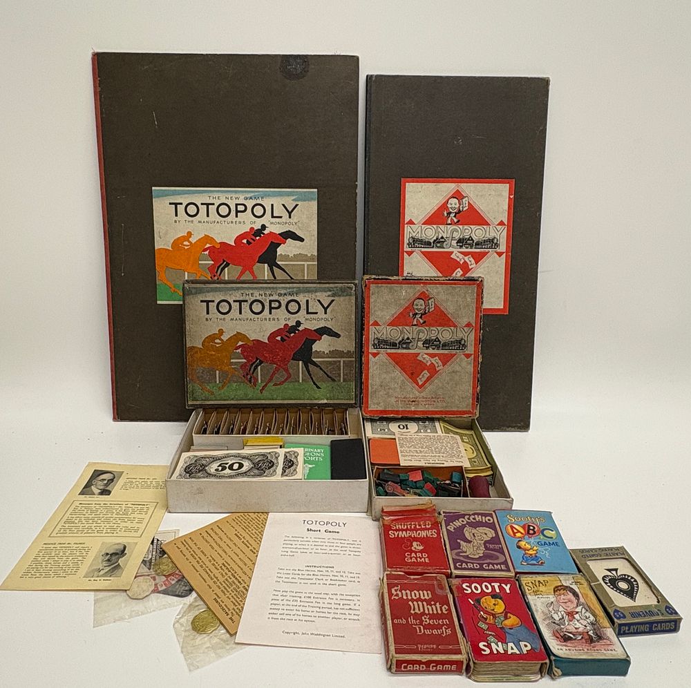 Lot 543: A Collection of Vintage Board and Card Games Including John Waddington Ltd Monopoly and Totopoly