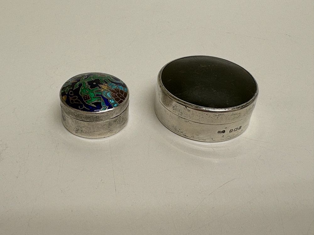 Lot 68: Two Sterling Silver Pill and Trinket Boxes one attributed to Levi and Salaman Birmingham circa 24g net