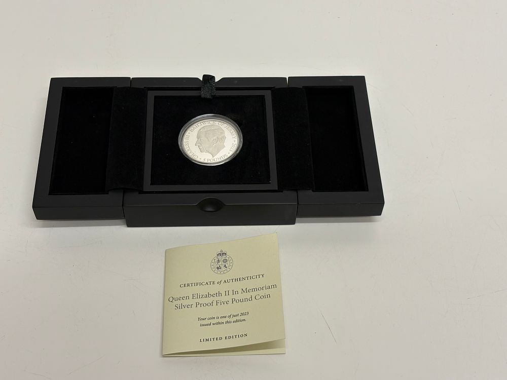 Lot 105: A 2023 Bailiwick of Jersey Queen Elizabeth II In Memoriam Silver Proof Five Pound Coin