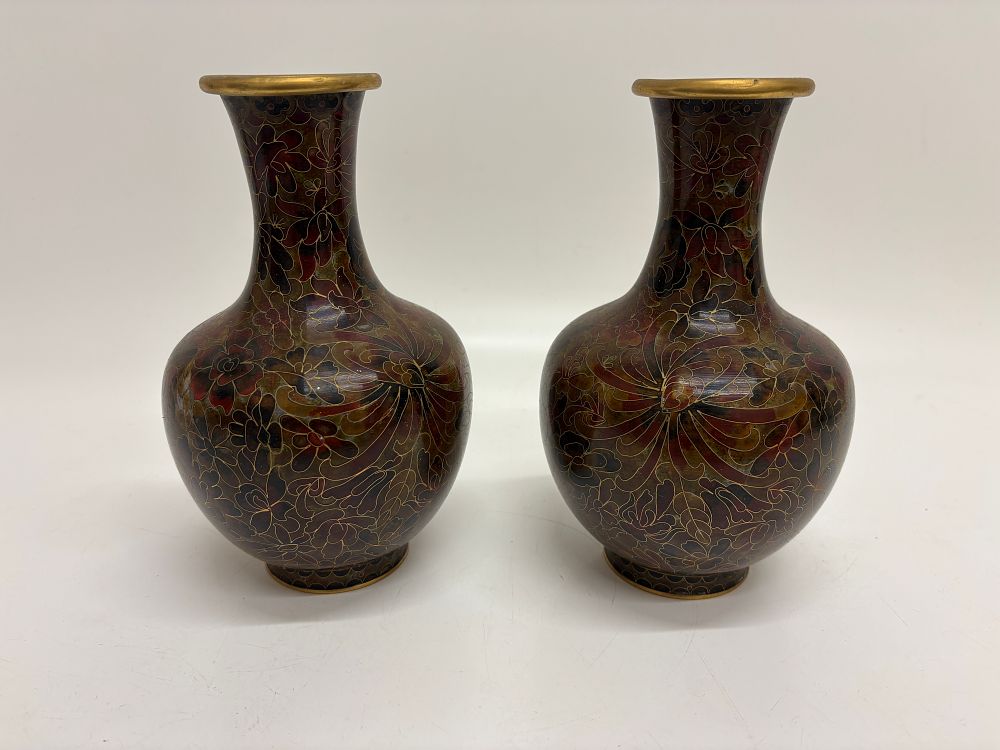 Lot 183: A Pair of Chinese Cloisonné Enamel Millefleurs Baluster Vases 21cm tall