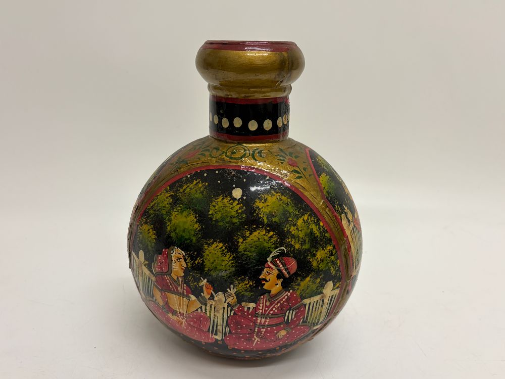 Lot 189: A hand-painted Rajasthani style bulbous metal vessel