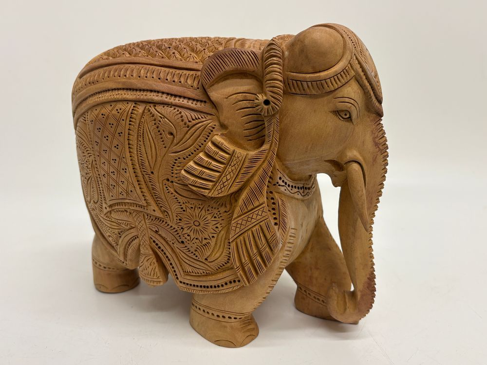 Lot 191: A Hand-Carved Hardwood Elephant Figure 20x23cm