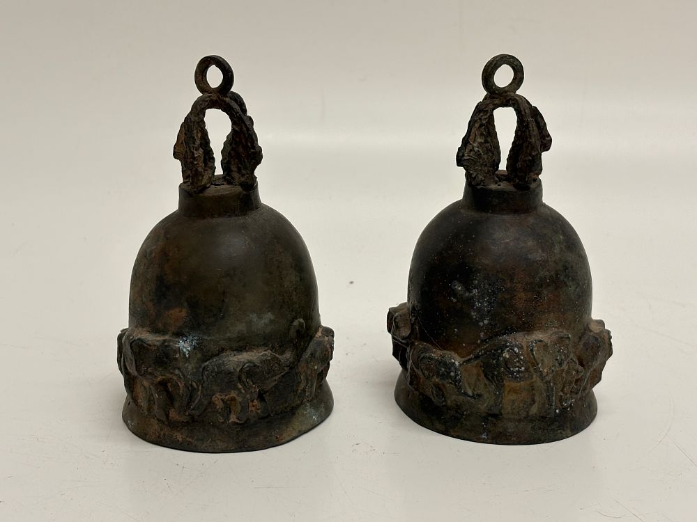 Lot 197: A Pair of Cast Bronze Relief Elephant Temple Bells