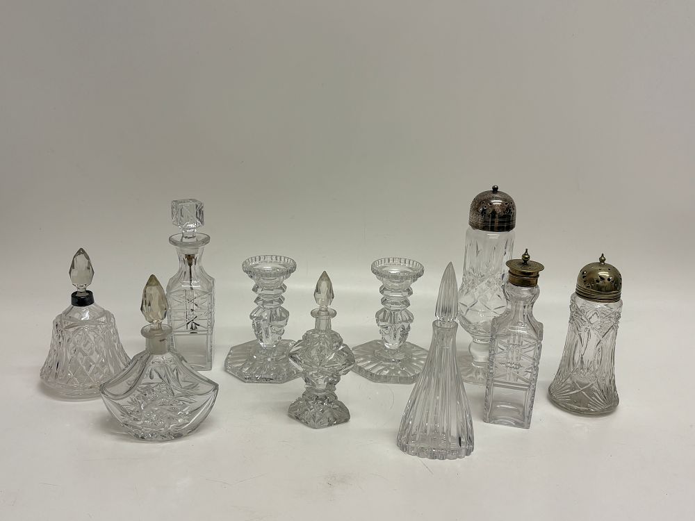 Lot 631: A Collection of Cut and Pressed Glass Dressing Table and Condiment Bottles