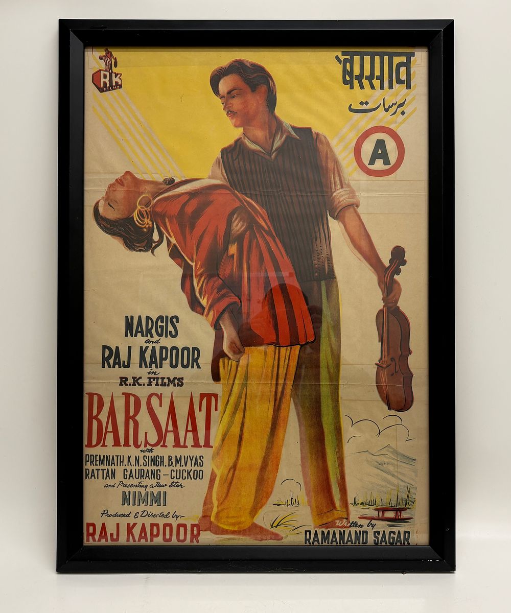 Lot 637: A Framed 1949 Bollywood Film Poster for Barsaat 52x77cm