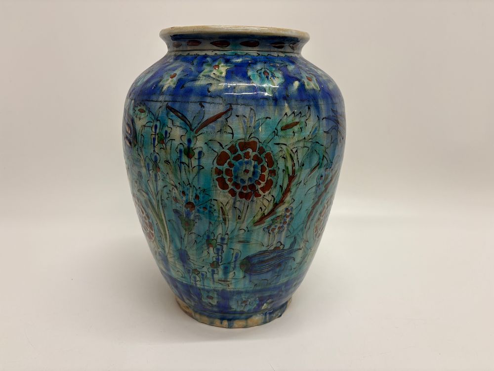 Lot 645: A Jerusalem Earthenware Ovoid Floral Vase 30cm tall