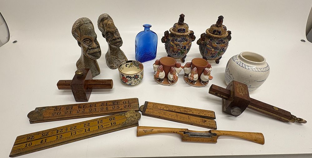 Lot 113: An Assortment of Vintage Woodworking Tools and Decorative Collectibles