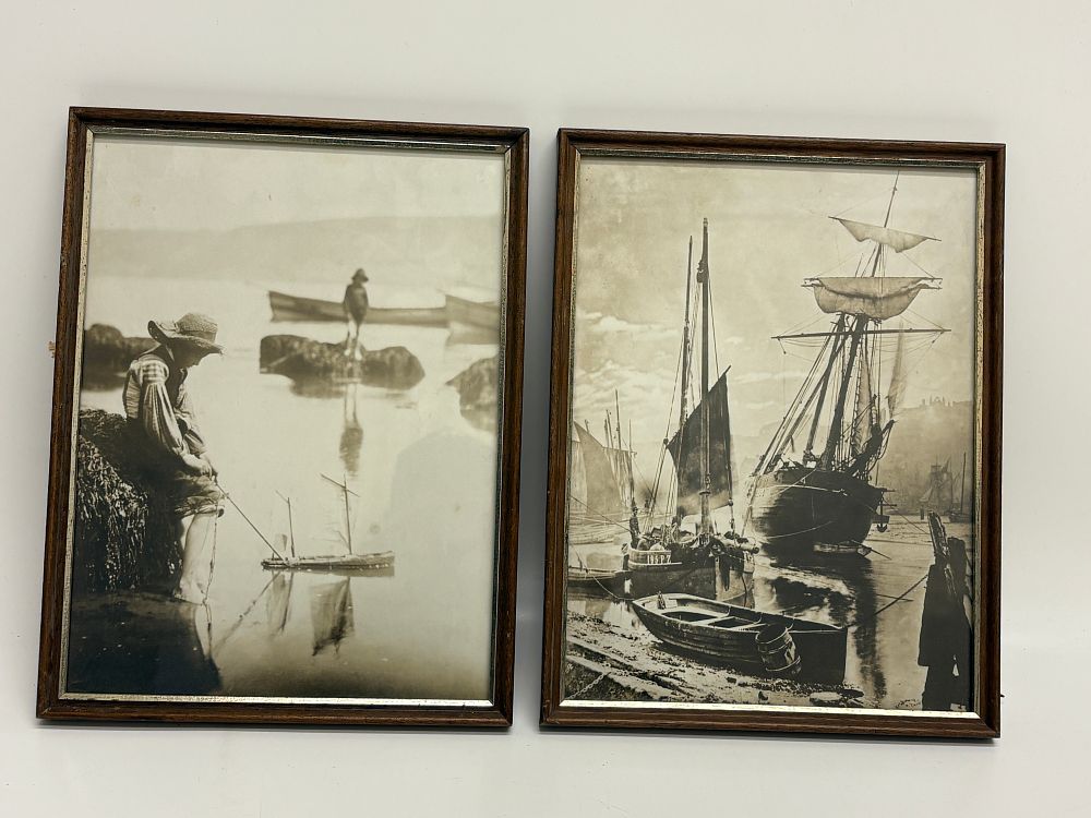 Lot 594: A Pair of Framed Maritime Photographic Prints Featuring a Penzance Harbour Scene