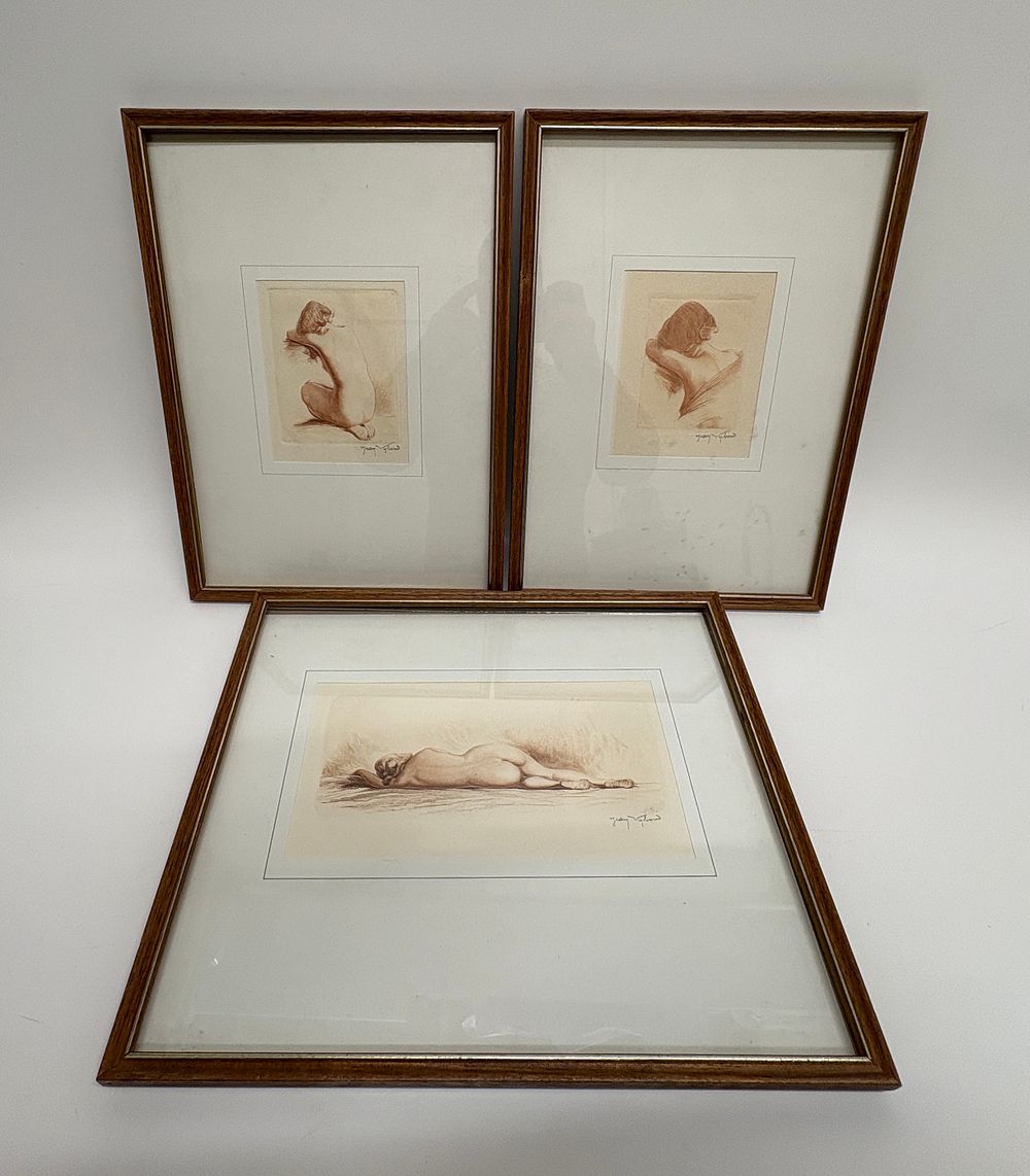 Lot 595: Trio of Pencil Signed Etchings of Female Nudes by Jean Vyboud