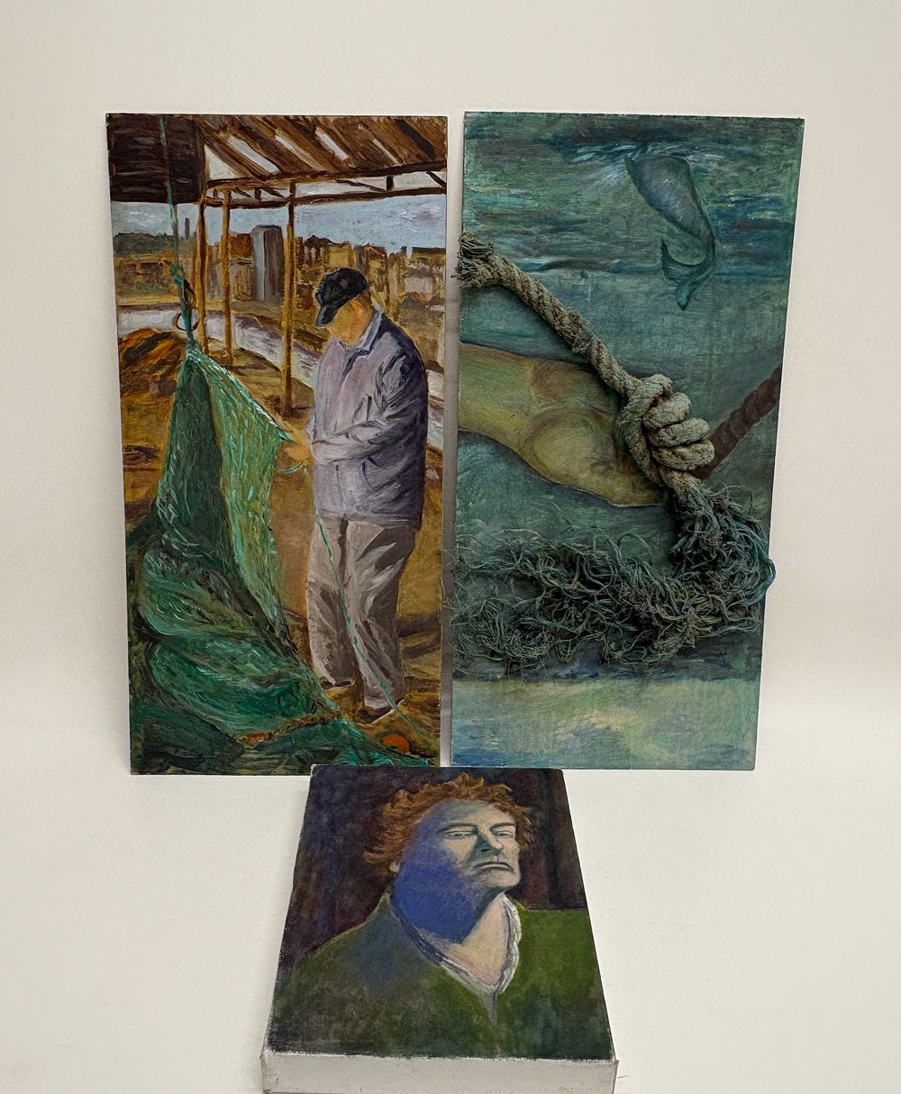 Lot 596: A Trio of Contemporary Nautical Themed Oil and Mixed Media Paintings