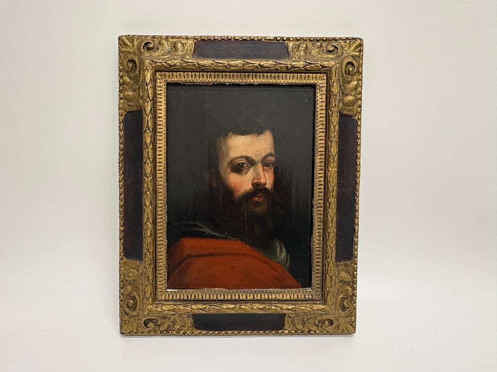 Lot 599: 17th Century Style Bearded Man Portrait Oil on Panel in Ornate Gilt Frame 31x40cm