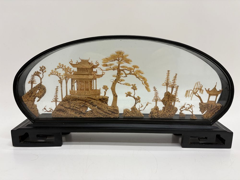 Lot 227: A carved cork landscape diorama, Chinese, 20th century