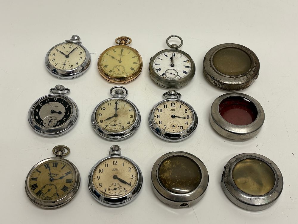 Lot 614: A Collection of Seven Pocket Watches and Four Protective Outer Cases Including Waltham and Smiths