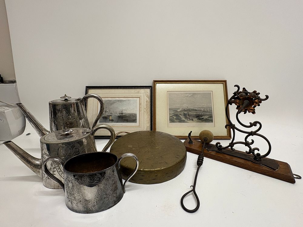 Lot 696: A Collection of Victorian Silver Plated Tableware, Topographical Engravings, and Metalware
