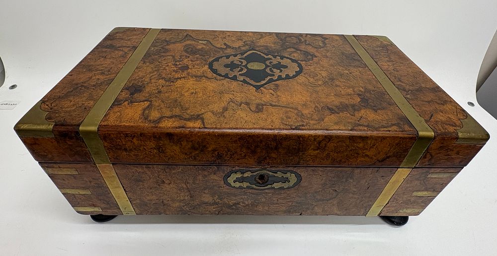 Lot 711: Victorian Burr Walnut and Brass Bound Writing Slope