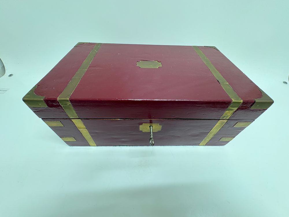 Lot 712: Victorian Mahogany Brass Bound Campaign Writing Slope