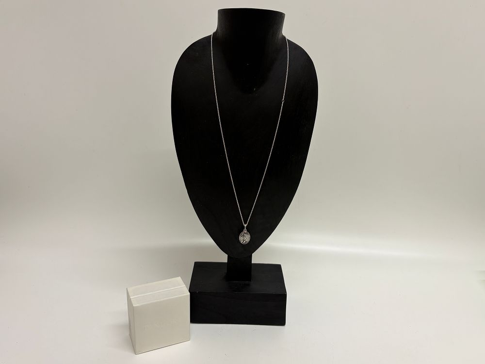 Lot 37: PANDORA Sterling Silver Openwork Floral Pendant Necklace with Presentation Box