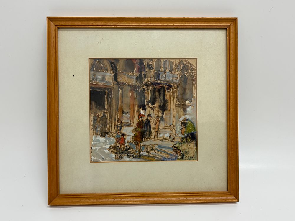 Lot 724: Margaret Milnes, Outside St. Marks, Venice, Watercolor, 1962 28x29cm