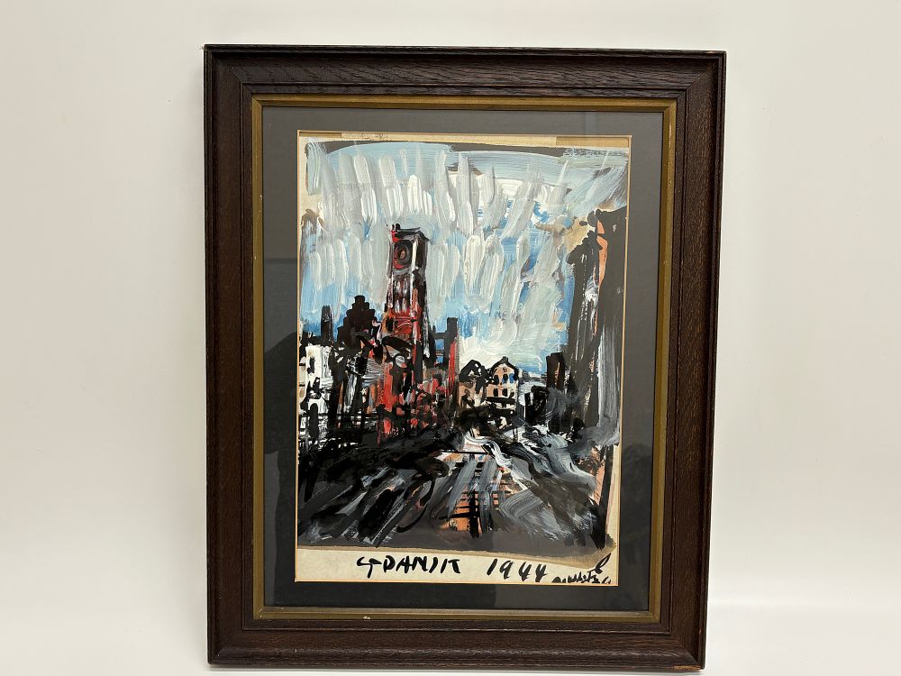 Lot 725: Expressionist Mixed Media Painting Inscribed Gdanit 1944 40x49cm