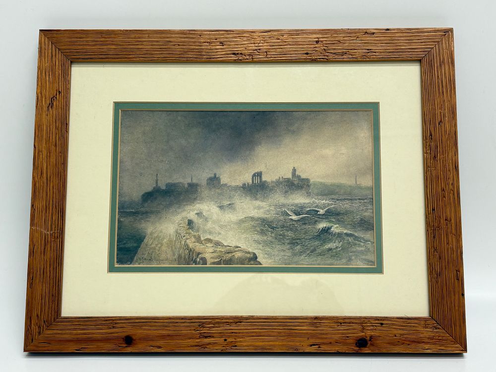 Lot 727: William Connell, Tynemouth Townscape from the North Pier, Watercolor 40x30cm