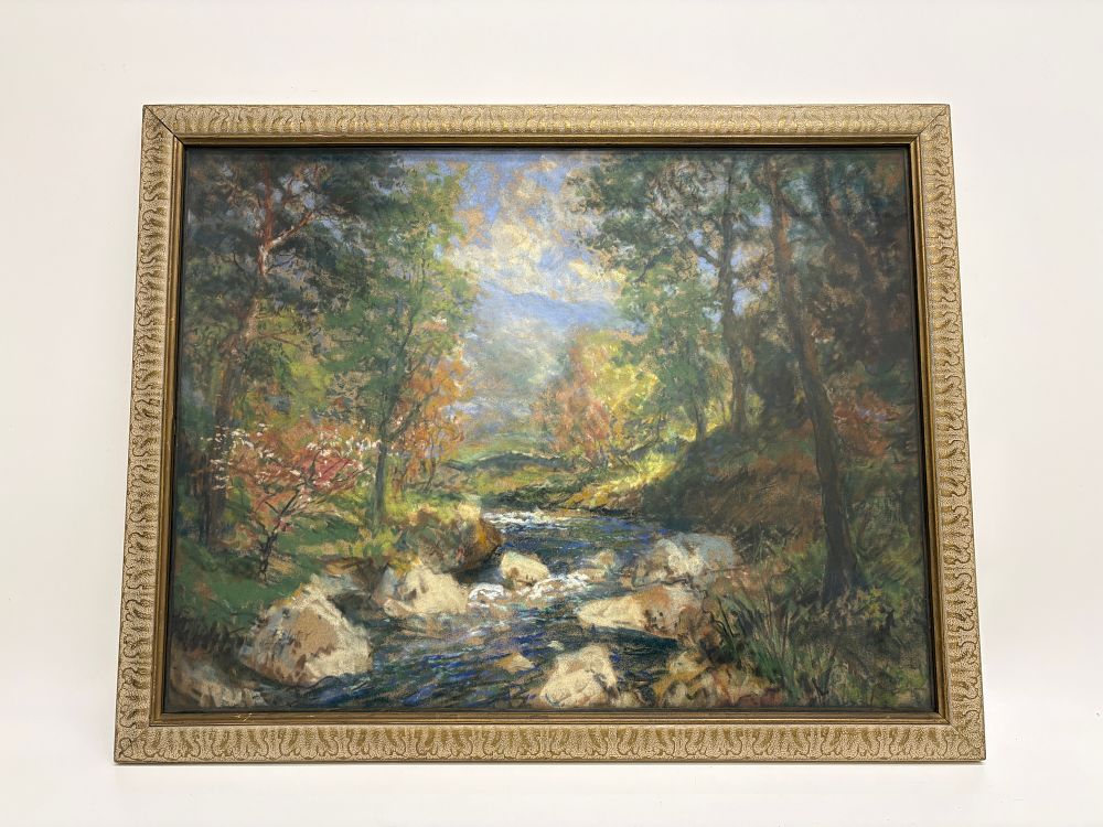 Lot 742: John Falconer Slater 1857 -1937, Impressionist Landscape with Rocky Stream 72x57cm