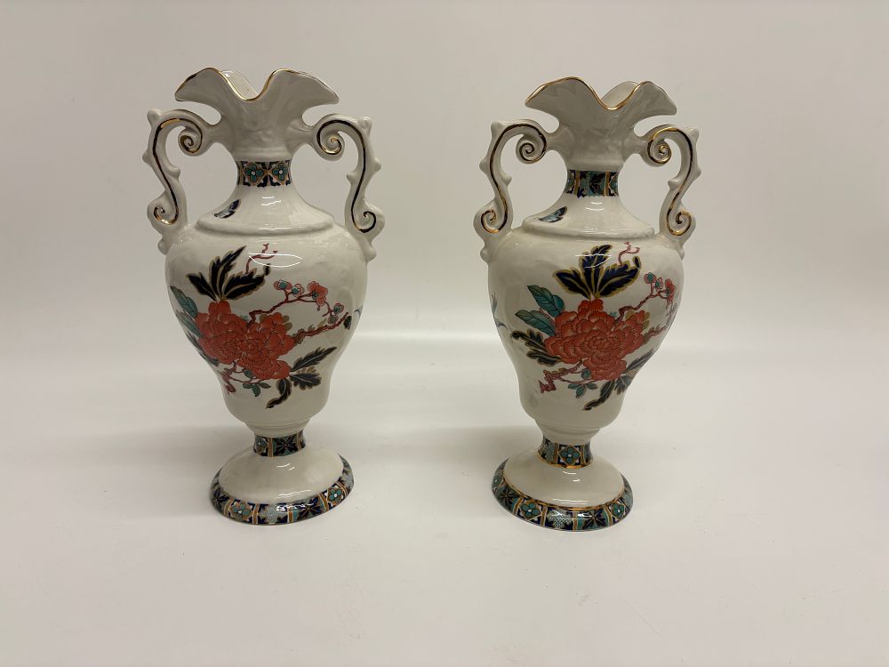 Lot 751: A Pair of James Kent Old Foley Eastern Glory Pattern Earthenware Mantel Vases