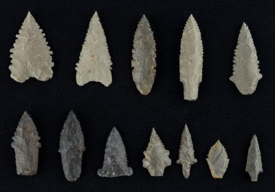 Pre-Columbian Arrowheads/Inca, Medium (12). Pre-Columbia Inca flint arrowheads from Bolivia and