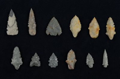 Pre-Columbian Arrowheads/Inca, Medium (12). Pre-Columbia Inca flint arrowheads from Bolivia and