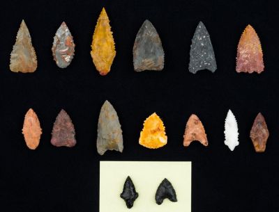 Pre-Columbian Colorful Arrowheads (15). Pre-Columbia Inca colorful arrowheads from Bolivia and