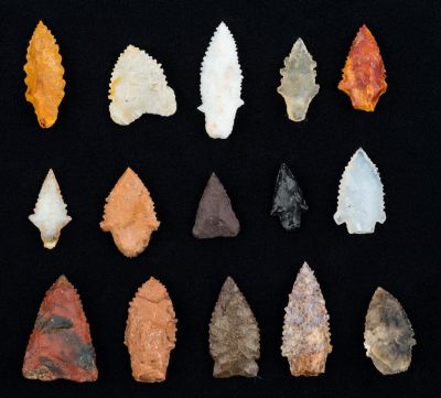 Pre-Columbian Colorful Arrowheads (15). Pre-Columbia Inca colorful arrowheads from Bolivia and