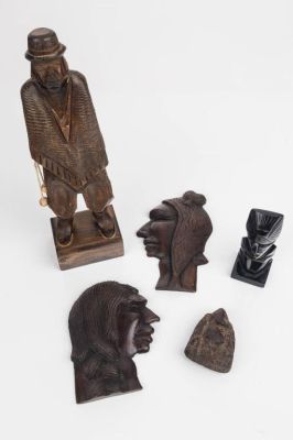 Carved South American Figures/Totems (5). South American items include a statue of a gaucho with