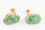 14K Gold & Jade Screwback Earrings. 14K gold and carved jade screwback earrings. Jade stones Image - 1