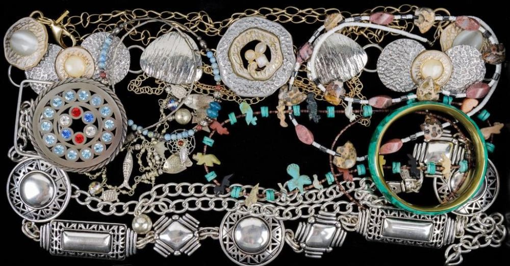 Costume Jewelry. Various costume jewelry including carved gemstone animal necklaces, fish and 