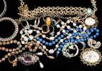 Vintage Jewelry Collection. Sampling includes "Hobe" tiger eye style pin, "Trifari" pin (missing Image - 2