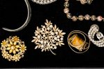 Vintage Jewelry Collection. Sampling includes "Hobe" tiger eye style pin, "Trifari" pin (missing Image - 3
