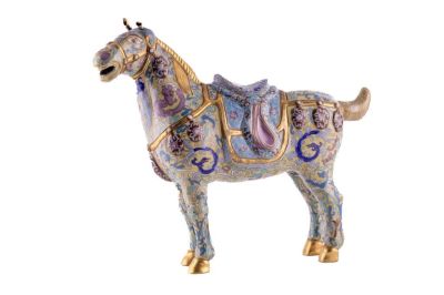 Chinese Cloisonne Horse. A Chinese cloisonne horse enamel on glass measuring 11.5" high and 14" 