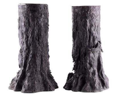 Pair of Japanese/Chinese Sculpted Bronze Vases. Both vases are marked with a vertical chopmark 