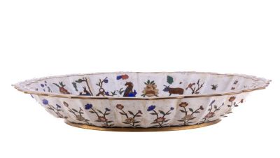 Large Cloisonne Charger. A large (18.5 in diam) cloisonne charger decorated with what appears to 