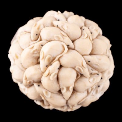 "1000 Rats" Antique Meiji Japanese Carved Ball. An antique japanese bone carved ball entitled 