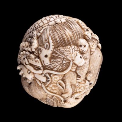 Antique Japanese Carving of Zodiac Animals. An Antique Japanese bone carving of various zodiac 