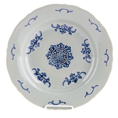 Chinese Celadon Plate w/ Blue. A Chinese Celadon plate with a very small chip on the foot's rim 