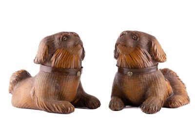 Early PRC Dog Bamboo Boxes, Pair. A pair of bamboo dogs measuring approx. 9" high x 13" long x 
