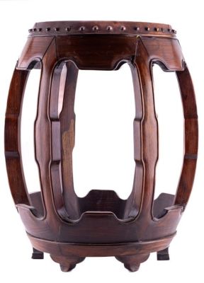 Hardwood Garden Seat. 20" high x 16" diameter. Top has been reglued. Seat is a circular, almost 