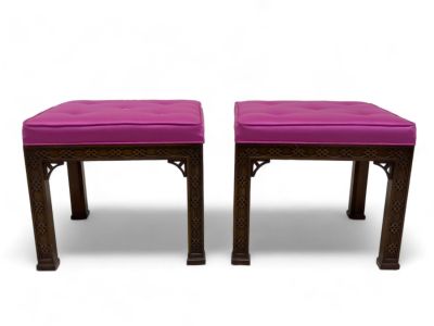 Kindel Pink Sofa Cushion Stools (2). Two Kindel stools with pink cushions. Measures approx. 18? 