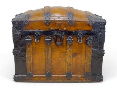 Dome Top Chest w/ Robbins Label. Chest measures approx. 28" high, 32" across, and 20" deep. 